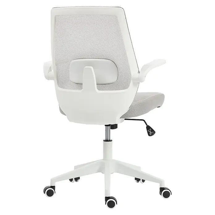 Silla de oficina Olivia - Gris/Blanco, Reposabrazos - Silla de oficina ergonómica blanca con respaldo y asiento de malla, reposabrazos ajustables y base con ruedas.