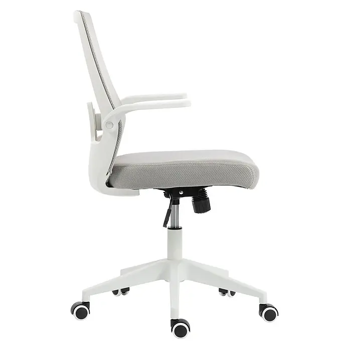 Silla de oficina Olivia - Gris/Blanco, Reposabrazos - Silla de oficina blanca con respaldo y asiento de malla gris claro, reposabrazos blancos y base de cinco ruedas.