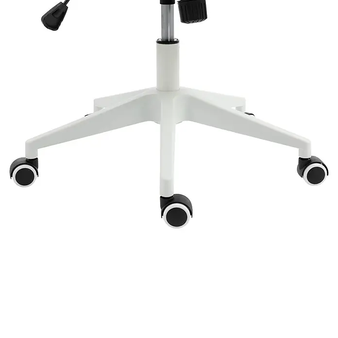 Silla de oficina Olivia - Gris/Blanco, Reposabrazos - Base blanca de silla de oficina de cinco radios con ruedas negras y columna de gas central para ajuste de altura.