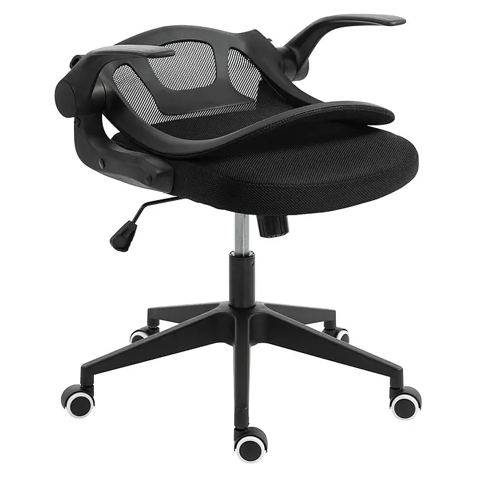 Silla de oficina Vega - Negro, Reposabrazos - Silla de oficina negra con respaldo de malla, asiento acolchado, reposabrazos y base de cinco ruedas. Altura ajustable.