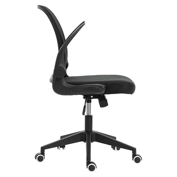 Silla de oficina Vega - Negro, Reposabrazos - Silla de oficina ergonómica negra con respaldo de malla, asiento de tela, altura ajustable y base en forma de estrella con ruedas.