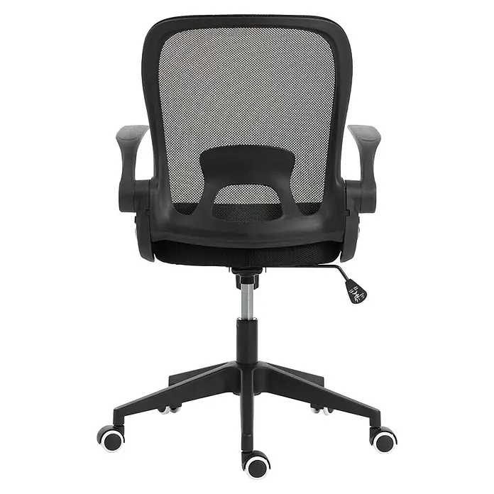 Silla de oficina Vega - Negro, Reposabrazos - Silla de oficina ergonómica negra con respaldo de malla transpirable, altura ajustable y base de cinco ruedas para confort y movilidad.