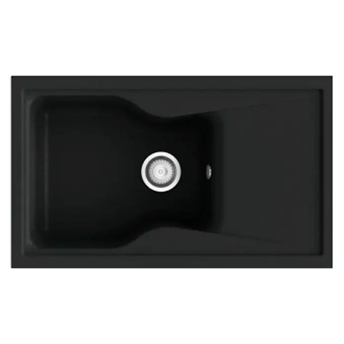 Poalgi Fregadero encastrable City 321 - 51 x 86 cm, Material compuesto, Negro - Fregadero de cocina negro con escurridor y desagüe central.