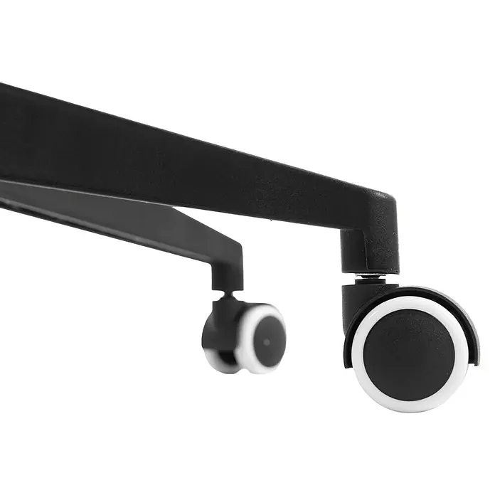 Silla de oficina Vega - Negro, Reposabrazos - Base de silla de oficina negra con dos ruedas blancas y negras.