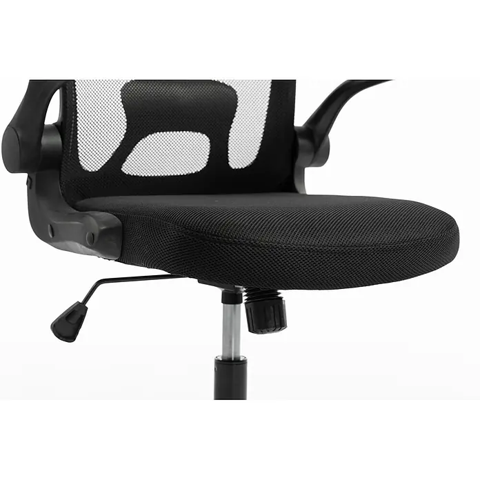 Silla de oficina Vega - Negro, Reposabrazos - Silla de oficina negra con respaldo de malla, asiento de tela, reposabrazos de plástico y palanca de ajuste.