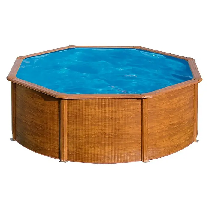 Gre Piscina de acero desmontable Pacific - Ø x Al: 460 x 120 cm, Marrón claro, 17.450 l - Piscina octogonal elevada con paneles de madera y agua azul. Perfecta para disfrutar del verano.