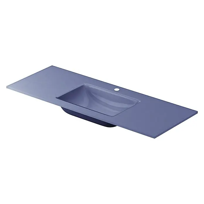 Lavabo Cristal - 121 x 46 cm, Orificios para grifo: Medio, Sin desbordamiento, Azul oscuro - Elegante lavabo violeta con diseño moderno. Perfecto para cualquier baño y realmente atractivo con su forma limpia y estilo aerodinámico.