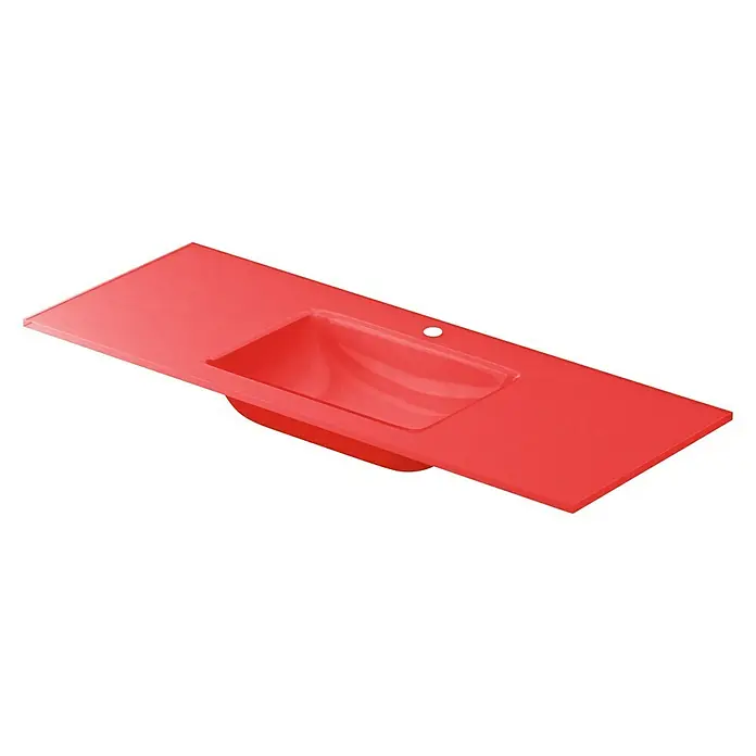Lavabo Cristal - 121 x 46 cm, Orificios para grifo: Medio, Sin desbordamiento, Rojo - Encimera de lavabo roja con lavabo integrado, un diseño moderno para el baño.