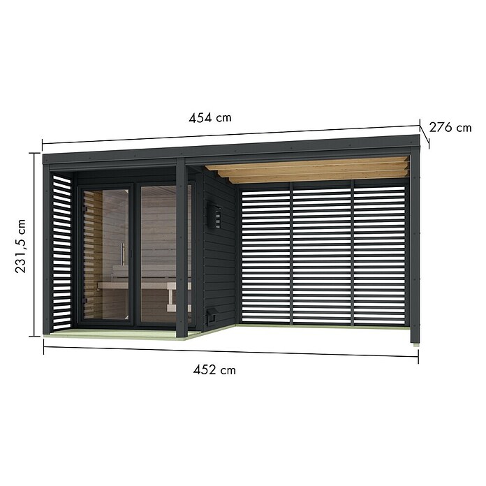 Karibu Saunahaus Heimdall (9 KW Ofen mit interner Steuerung, Anthrazit, L x B x H: 276 x 452 x 231,5 cm) | BAUHAUS