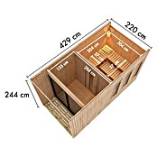 Karibu Saunahaus Miramar (L x B x H: 429 x 219,5 x 244 cm, Natur, 9 KW Ofen mit externer Steuerung) | BAUHAUS