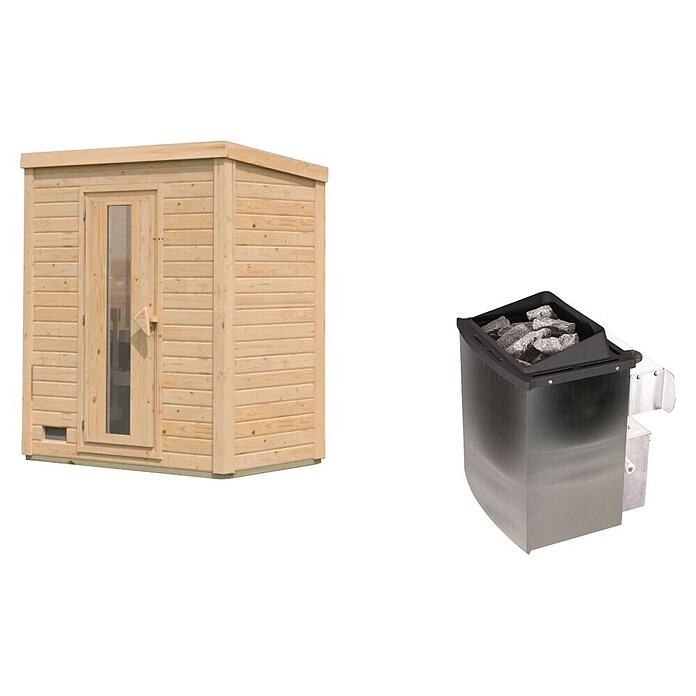Karibu Saunahaus Monterey (L x B x H: 216,3 x 573,5 x 244,1 cm, Natur, 9 KW Ofen mit externer Steuerung) | BAUHAUS
