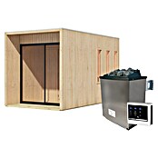 Karibu Saunahaus Miramar (L x B x H: 429 x 219,5 x 244 cm, Natur, 9 KW Ofen mit externer Steuerung) | BAUHAUS
