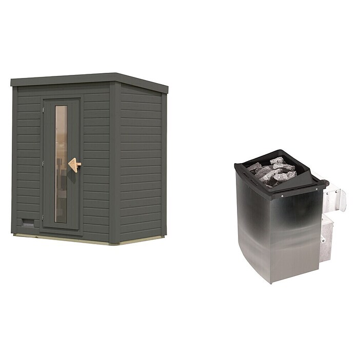 Karibu Saunahaus Monterey (L x B x H: 216,3 x 573,5 x 244,1 cm, Schwarz, 9 KW Ofen mit externer Steuerung) | BAUHAUS