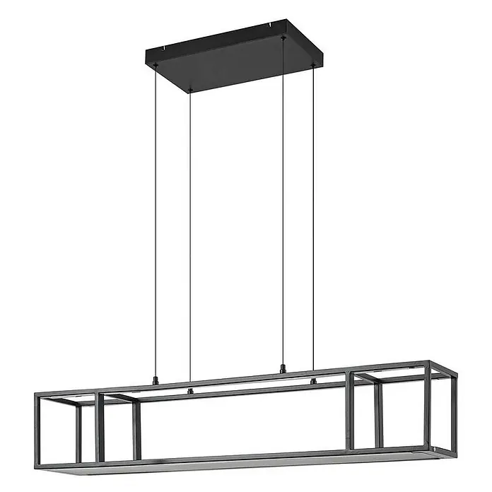 Lucande Pendelleuchte Estante - schwarz, Schwarz, weiß - Schwarze lineare Pendelleuchte mit offenem Metallrahmen und rechteckigem Design.