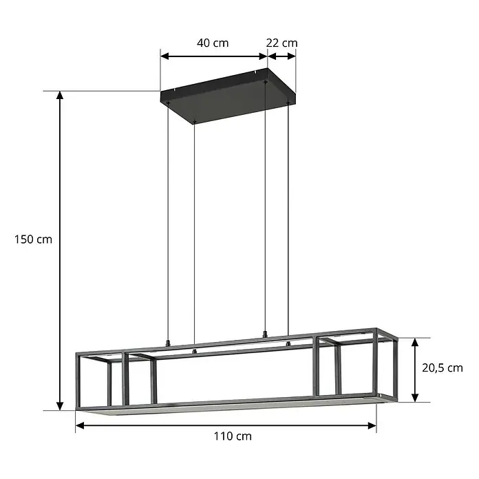 Lucande Pendelleuchte Estante - schwarz, Schwarz, weiß - Rechteckige Pendelleuchte aus dunklem Metall mit Maßen: 110x20,5 cm Leuchte, 150 cm Gesamthöhe.