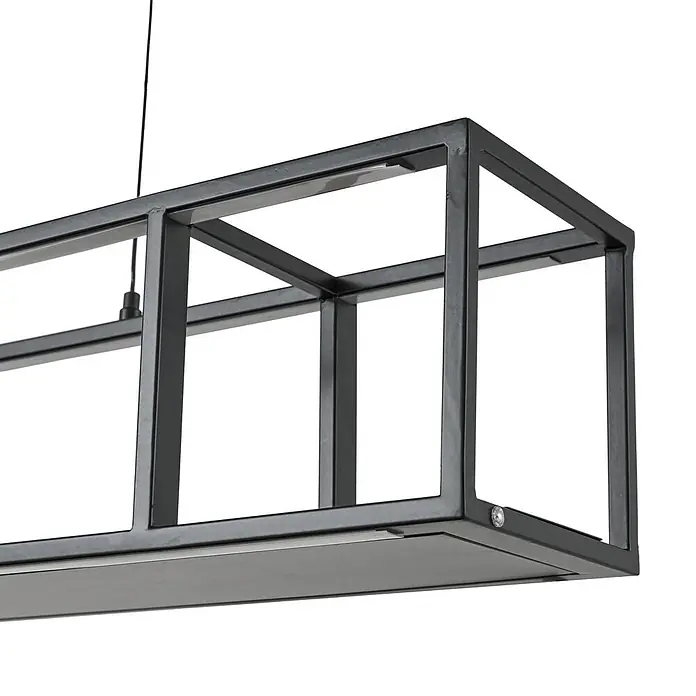 Lucande Pendelleuchte Estante - schwarz, Schwarz, weiß - Matte schwarze rechteckige Metallrahmen-Pendelleuchte.