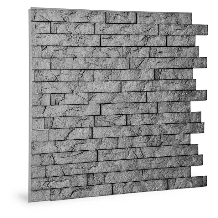 Profhome Wandpaneel 3D 704500 Ledge Stone Portland Cement Dekorpaneel Stein Optik grau 2 m2 - 610 x 600 mm - Texturiertes graues Wandpaneel im Schichtstein-Look zur Wandverkleidung.
