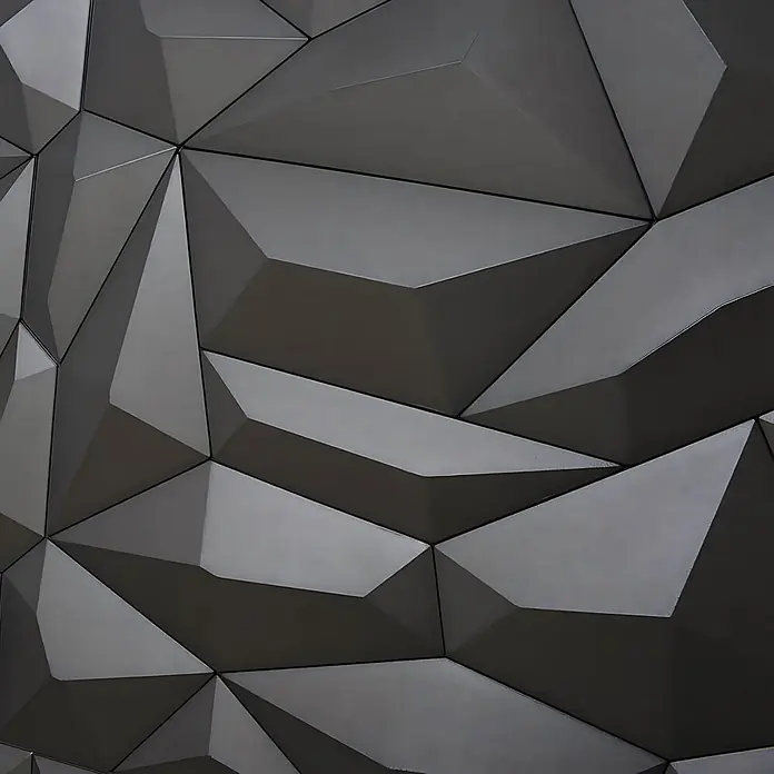 Profhome Wandpaneel 3D 705390 Glacier Smoked Gray Dekorpaneel abstraktes Muster grau 2 m2 - 610 x 600 mm - Dunkelgraue geometrische 3D-Wandpaneele mit facettiertem, polygonalem Design für eine moderne Oberfläche.