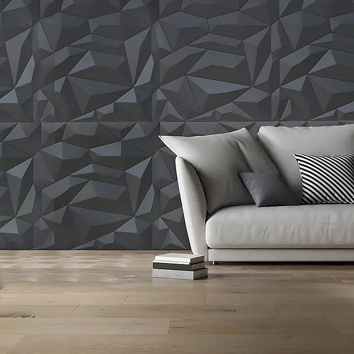 Profhome Wandpaneel 3D 705390 Glacier Smoked Gray Dekorpaneel abstraktes Muster grau 2 m2 - 610 x 600 mm - Dunkelgraue 3D-Wandpaneele mit geometrischem Muster als strukturierte Akzentwand.