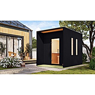 Karibu Saunahaus Tyr (L x B x H: 287,5 x 219,5 x 244 cm, Schwarz, 9 KW Ofen mit interner Steuerung)