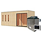 Karibu Saunahaus Monterey (L x B x H: 216,3 x 573,5 x 244,1 cm, Natur, 9 KW Ofen mit externer Steuerung) | BAUHAUS
