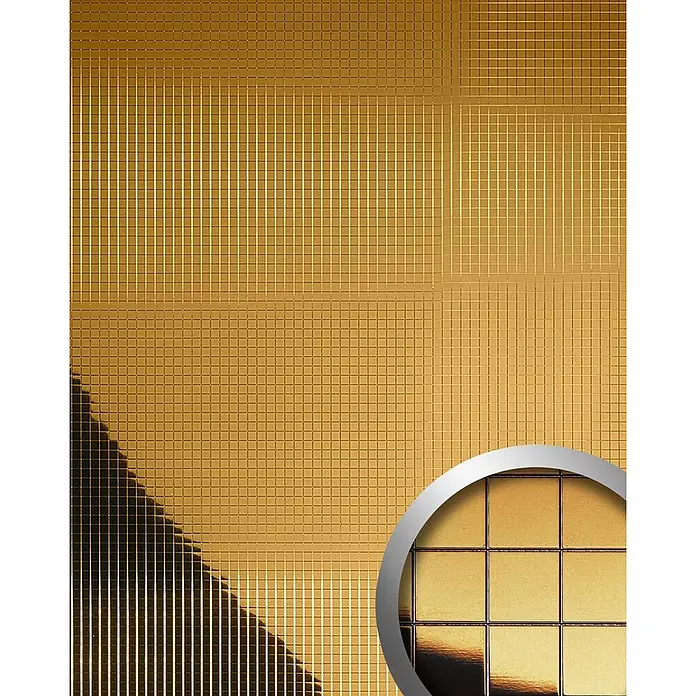 Wallface Wandpaneel 27374 M-Style Platte Wand-paneel Mosaik Spiegel Deko glanz gold 0,96 qm - 980 x 980 mm - Goldenes Dekorationspaneel mit kleiner quadratischer Gitterstruktur.