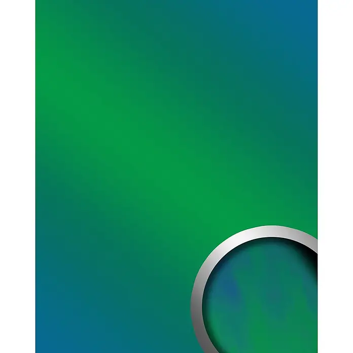 Wallface Wandpaneel 18443 DECO AQUA Wandpaneel Spiegel Design Wand-Platte grün 2,60 qm - 2.600 x 1.000 mm - Teilweise sichtbarer silberner Ring mit Metallic-Finish, unten rechts positioniert.