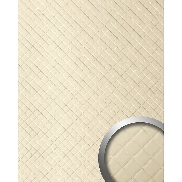 Wallface Wandpaneel 31754 ROMBO Wandpaneel Leder Design Muster Wandplatte creme 2,60 qm -  - Cremefarbenes gestepptes Material mit Rautenmuster, das seine strukturierte Oberfläche hervorhebt.