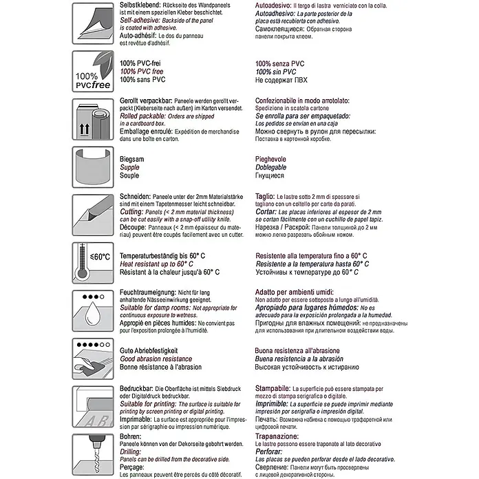 Wallface Wandpaneel 15764 MOTION TWO Wandverkleidung 3D Wellen weiß 2,60 qm - 2.600 x 1.000 mm - Infografik mit Produktmerkmalen wie selbstklebend, flexibel, schneidbar, hitzebeständig, feuchtraumgeeignet, abriebfest, bedruckbar und bohrbar.