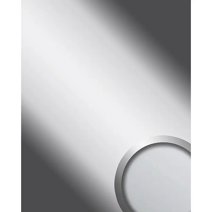 Wallface Wandpaneel 10324 DECO SILVER Wandpaneel Spiegel Design Glanz-Optik silber 2,60 qm - 2.600 x 1.000 mm - Polierter silberner Rundrahmen mit hellgrauer Scheibe.