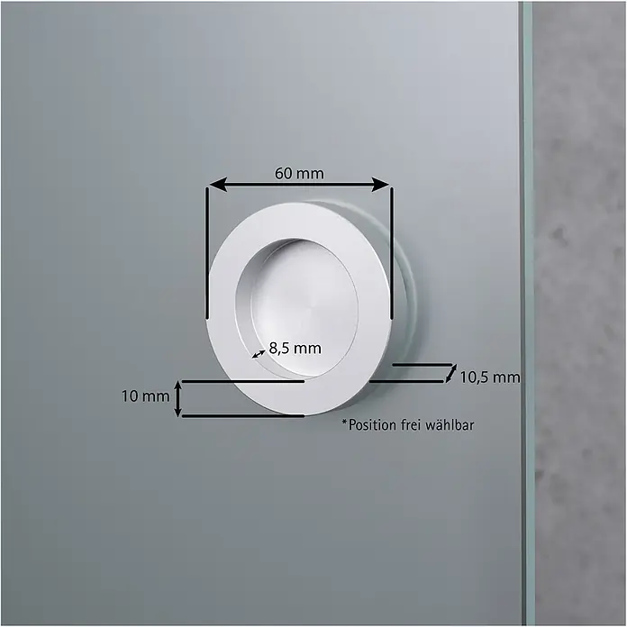 Inova Schiebetür-Komplettset Glasschiebetür ESG vollflächig satiniert 755 x 2035 - 755 x 2.035 mm - Runder, silberfarbener Griffmuschel mit 60 mm Durchmesser.