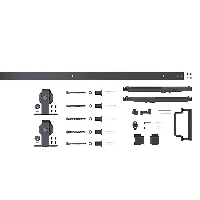 Inova Schiebetür-Komplettset Glasschiebetür ESG 3 Felder Stahl 90 x 215 cm mit Softclose - 900 x 2.150 mm - Schwarzes Scheunentor-Beschlagset aus Metall mit Schiene, Rollen, Schrauben und Griffen für Schiebetüren.