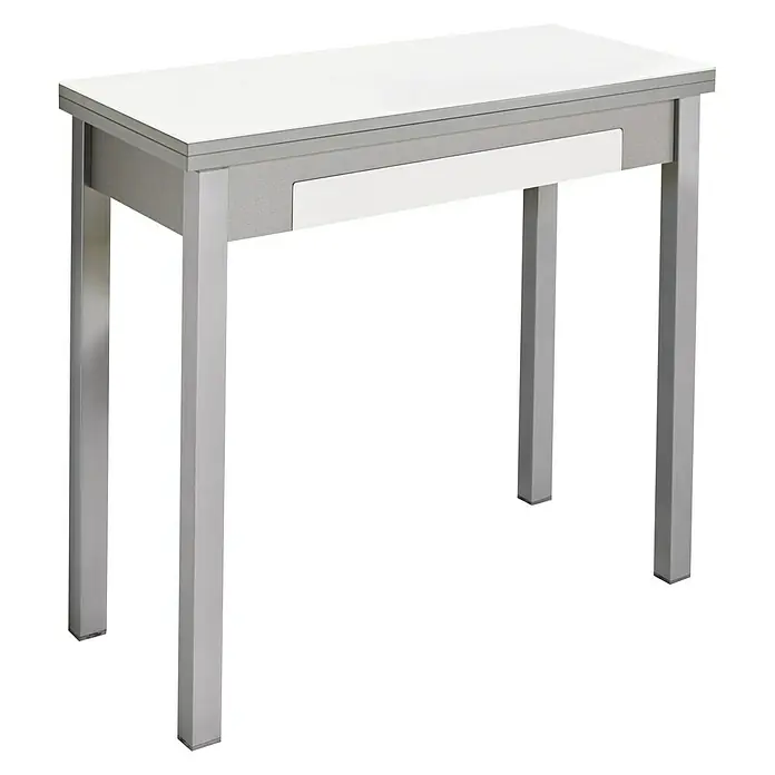 Mesa Meri - L x An: 90 x 45 cm, Material del tablero de la mesa: MDF, Blanco - Esta imagen muestra un escritorio moderno rectangular en blanco y gris, con patas cuadradas y elegantes. Sus líneas limpias son ideales.