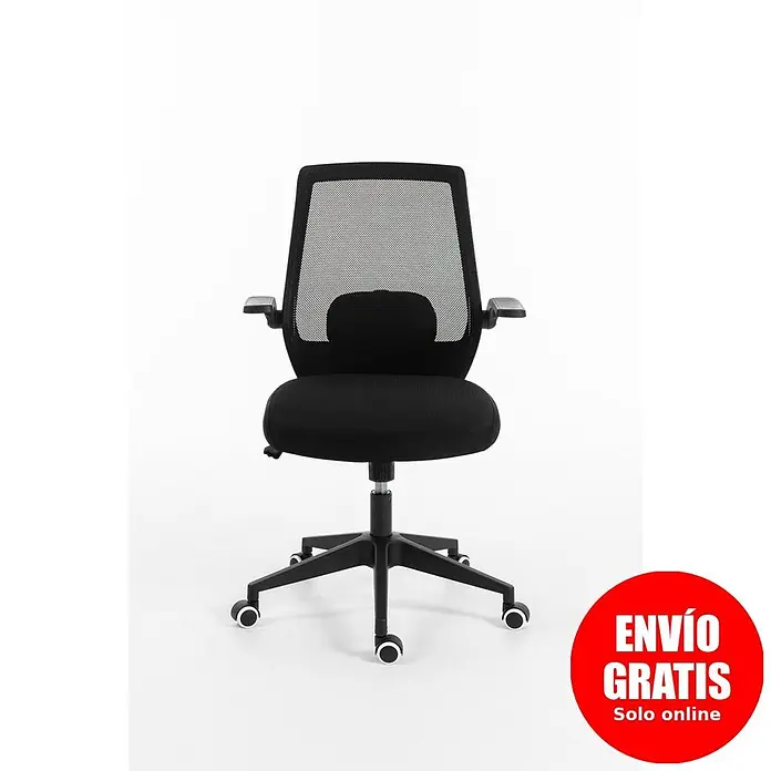 Silla de oficina Olivia - Negro, Reposabrazos - Silla de oficina ergonómica negra con respaldo de malla, asiento acolchado, reposabrazos y base de cinco ruedas.