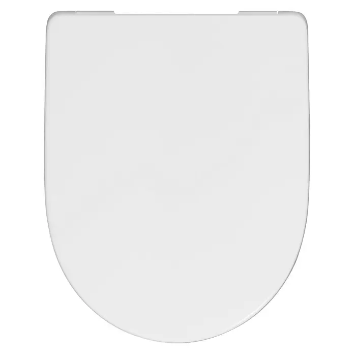 WC-Sitz Olbia Beach - Duroplast, Weiß, Mit Absenkautomatik - Nahaufnahme eines weißen WC-Sitzes mit sanft geschwungenen Kanten, der Sauberkeit und minimalistisches Design für moderne Badezimmer verkörpert.