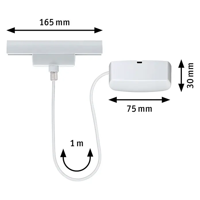 Paulmann URail Stromeinspeisung - 100 cm, 1.000 W, Weiß, Inkl. Endkappe - Weiße rechteckige Elektronikkomponenten mit 1m Kabel. Haupteinheit 165mm, Steuerbox 75x30mm.