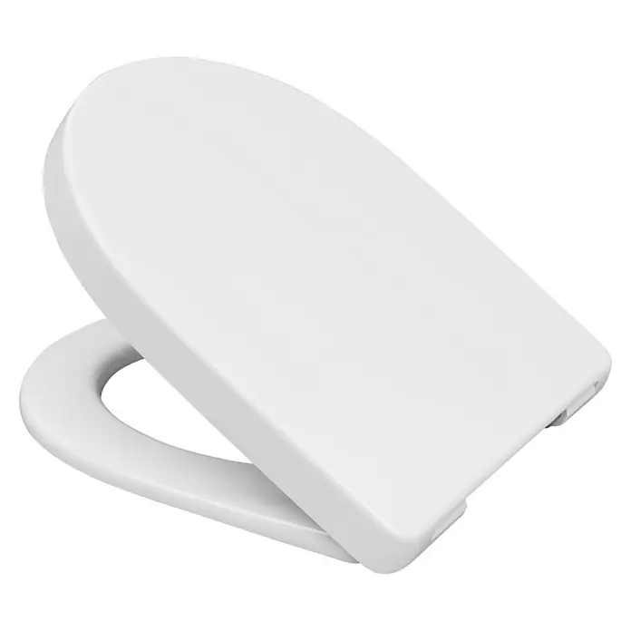 WC-Sitz Olbia Beach - Duroplast, Weiß, Mit Absenkautomatik - Nahaufnahme eines weißen WC-Sitzes mit Deckel. Der WC-Sitz ist aus robustem Material gefertigt und hat eine ovale Form, die für Komfort sorgt.
