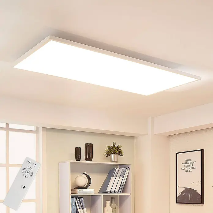 Arcchio LED-Panel Arya - L x B x H: 119,5 x 59,5 x 4,5 cm, weiß / opal, weiß / opal - Rechteckige weiße LED-Deckenleuchte leuchtet Raum aus, mit passender Fernbedienung.