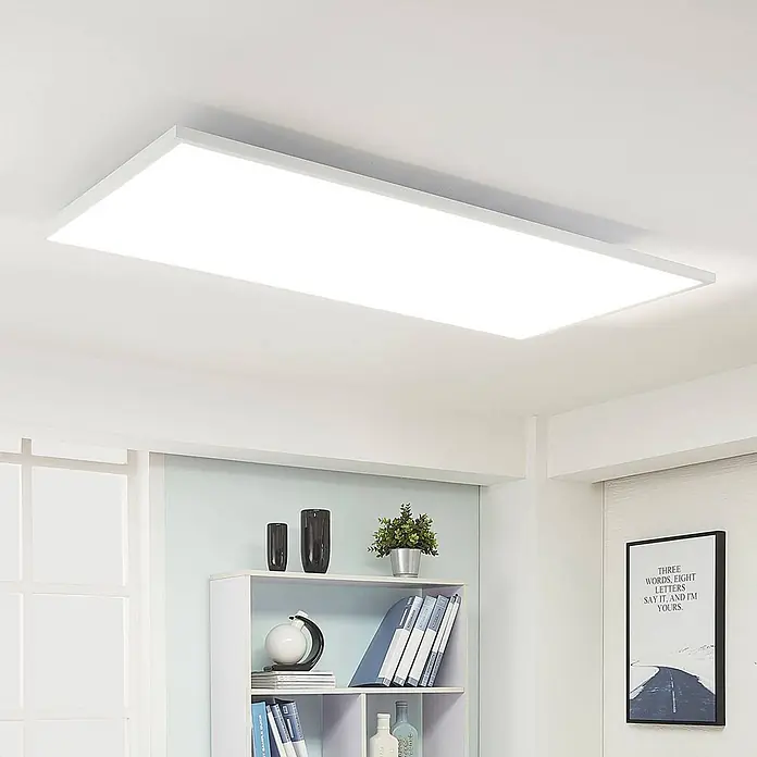 Arcchio LED-Panel Arya - L x B x H: 119,5 x 59,5 x 4,5 cm, weiß / opal, weiß / opal - Weiße rechteckige LED-Deckenleuchte spendet helles, gleichmäßiges Licht in einem modernen Raum.
