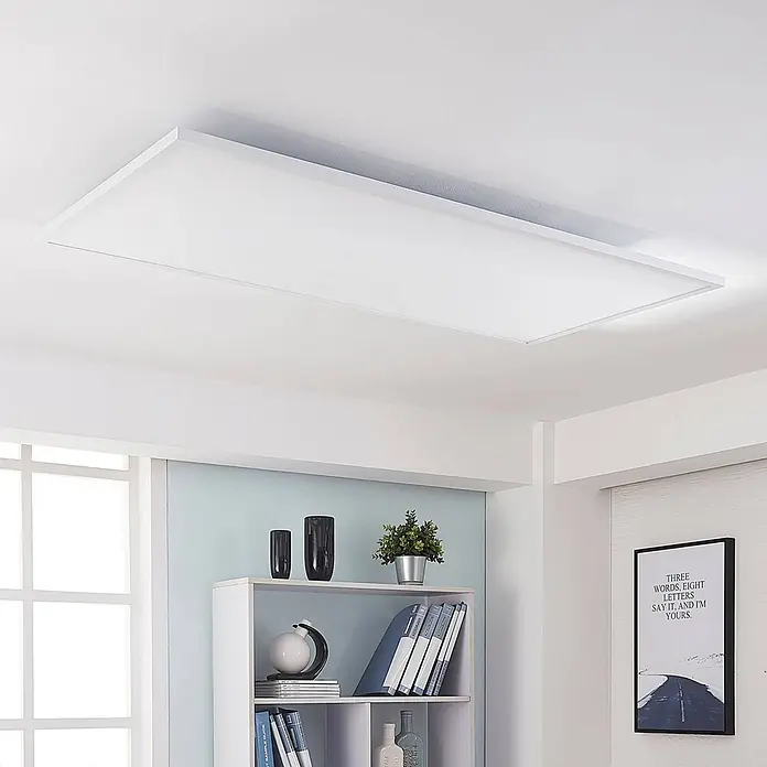 Arcchio LED-Panel Arya - L x B x H: 119,5 x 59,5 x 4,5 cm, weiß / opal, weiß / opal - Große, weiße rechteckige LED-Deckenleuchte, bündig in einem modernen Raum montiert, spendet helle Deckenbeleuchtung.