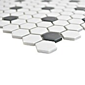 Mosaikfliese Hexagon Mix HX 040 (26 x 30 cm, Weiß/Schwarz, Matt)