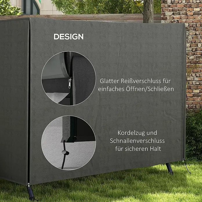 Outsunny Hollywoodschaukel-Schutzhülle - 600D Oxford Gewebe, Dunkelgrau - Graue Schutzhülle für Gartenmöbel, mit glattem Reißverschluss und Kordelzug mit Schnalle für sicheren Halt.