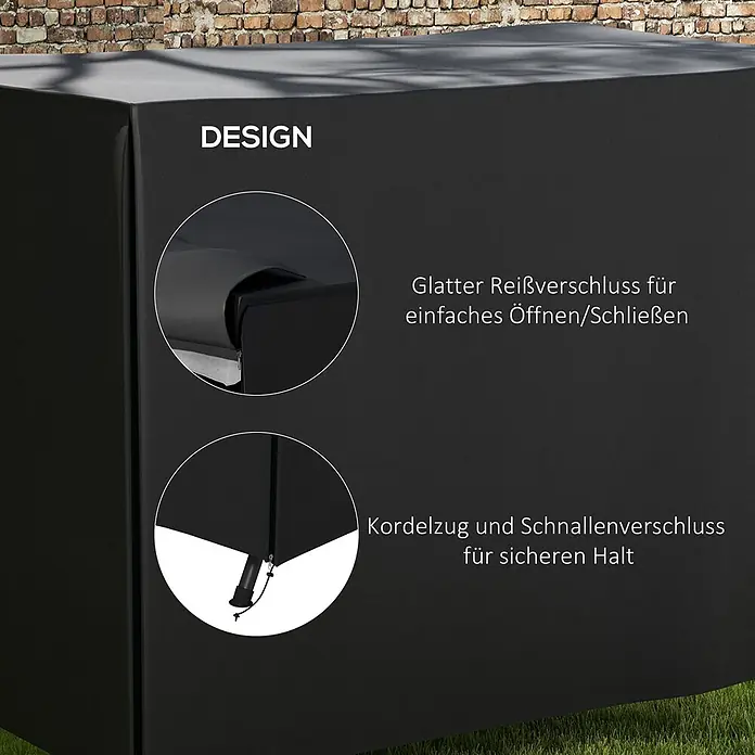 Outsunny Hollywoodschaukel-Schutzhülle - Oxfordstoff (100 % Polyester), Schwarz - Schwarze Outdoor-Schutzhülle mit glattem Reißverschluss zum einfachen Öffnen/Schließen und Kordelzug mit Schnalle für sicheren Halt.