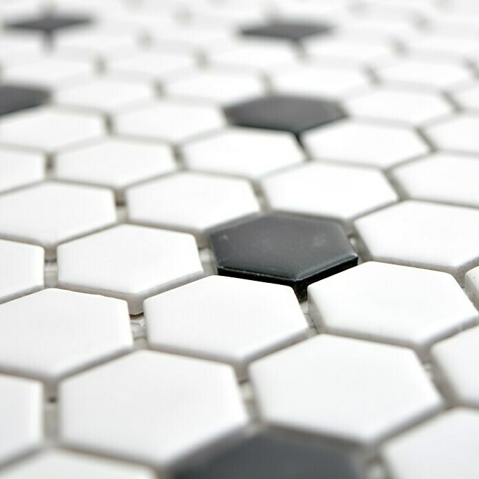 Mosaikfliese Hexagon Mix HX 040 (26 x 30 cm, Weiß/Schwarz, Matt)
