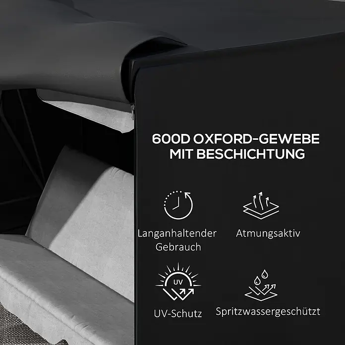 Outsunny Hollywoodschaukel-Schutzhülle - Oxfordstoff (100 % Polyester), Schwarz - Dunkelgraue 600D Oxford-Gewebeabdeckung mit Beschichtung für Gartenmöbel, UV- und spritzwassergeschützt, atmungsaktiv und langlebig.
