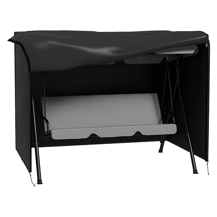 Outsunny Hollywoodschaukel-Schutzhülle - Oxfordstoff (100 % Polyester), Schwarz - Schwarze wetterfeste Abdeckung für eine Hollywoodschaukel mit grauen Kissen.