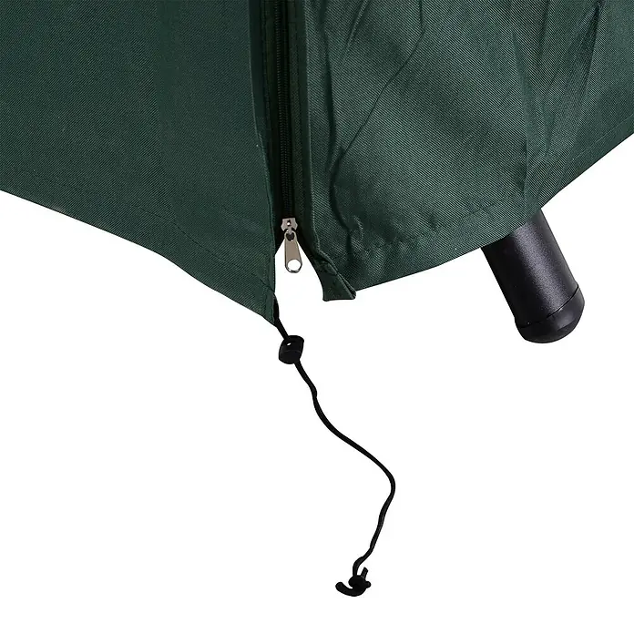 Outsunny Hollywoodschaukel-Schutzhülle - 420D Oxford Gewebe, Grün - Dunkelgrüne Outdoor-Schutzhülle mit Reißverschluss und verstellbarem Kordelzug, die ein schwarzes Bein teilweise bedeckt.