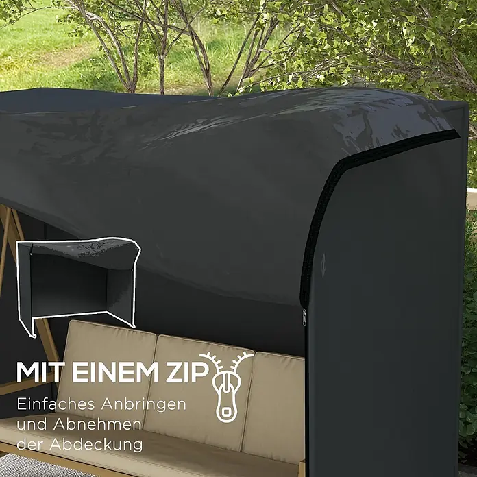 Outsunny Hollywoodschaukel-Schutzhülle - L x B x H: 220 x 125 x 172 cm, 420D Oxford-Polyester, Schwarz - Dunkelgraue Outdoor-Möbelabdeckung mit Reißverschluss für einfaches An- und Abnehmen.