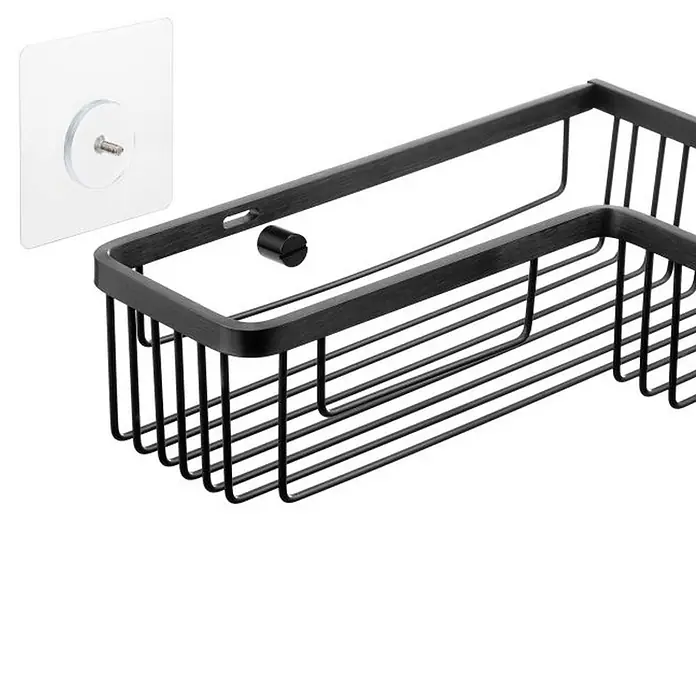 Tatay Aluminium Cesta de baño angular + QuickFix - 30 x 8 x 30 cm, Aluminio, Negro - Cesta de ducha de alambre negro con gancho adhesivo transparente para montaje en pared.