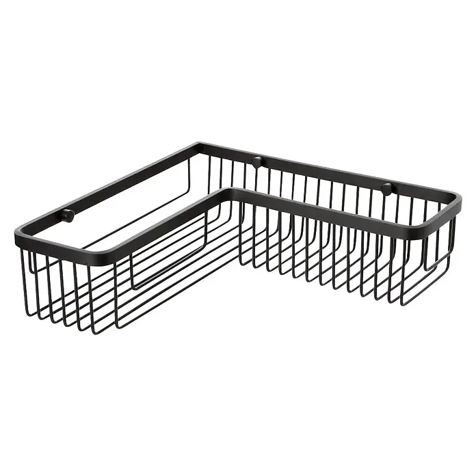 Tatay Aluminium Cesta de baño angular + QuickFix - 30 x 8 x 30 cm, Aluminio, Negro - Cesta de ducha de alambre metálico negro en forma de L para esquina.